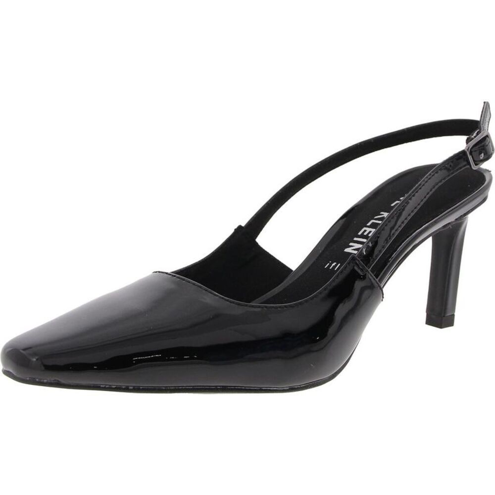 Anne Klein Womens Rosel Black Patent Square Toe Slingback Heels Shoes New